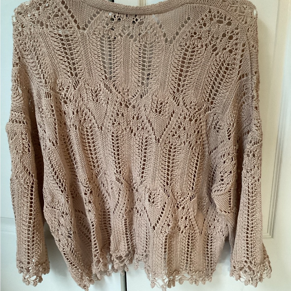 Zara Tan V-Neck Sweater with Open-Knit Design (FINALPRICEDROP ) - Picture 2 of 4